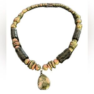 Unique Green and Pink Beaded Necklace